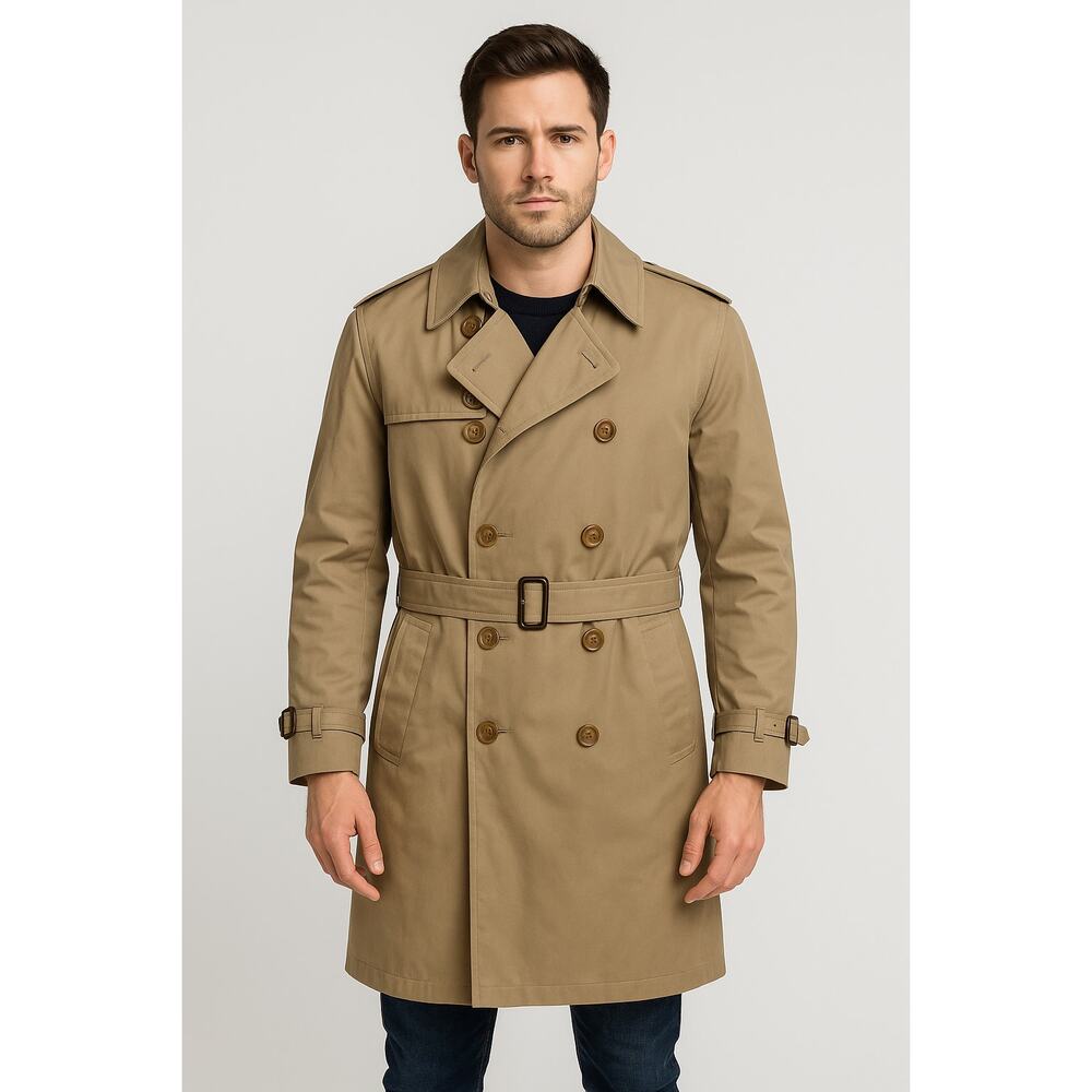 Vintage London Fog Trench Coat 40 Long Tan Belted Double Breasted Classic Sz 40